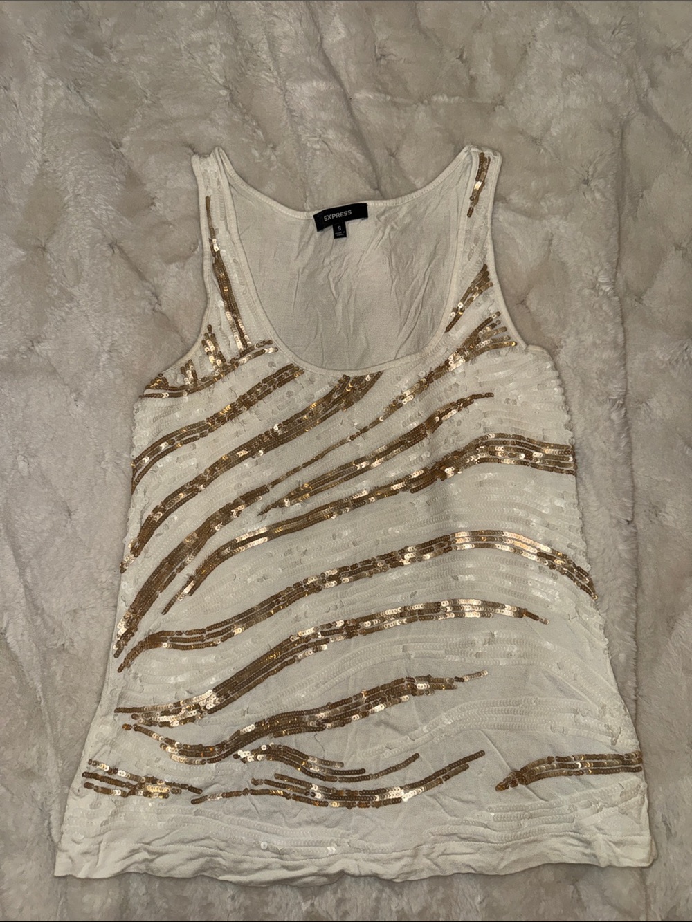 Express White Tank with Gold and White Sequin Stripes 2010